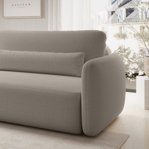Sofa rozkładana Mossa Big z 2 pojemnikami, obłe kształty, beżowoszara