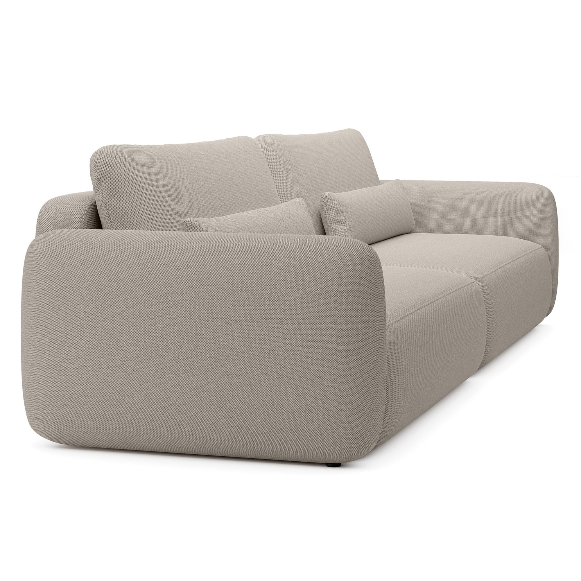 Sofa rozkładana Mossa Big z 2 pojemnikami, obłe kształty, beżowoszara