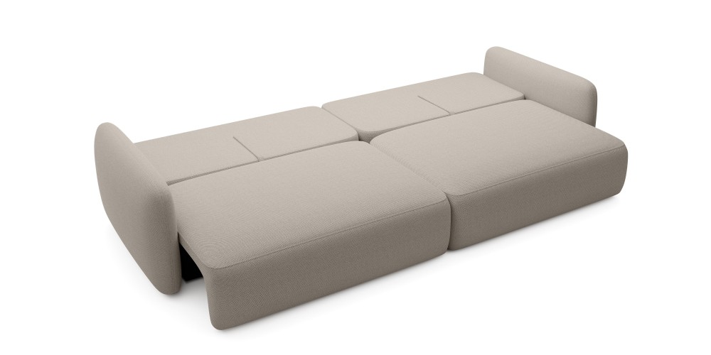Sofa rozkładana Mossa Big z 2 pojemnikami, obłe kształty, beżowoszara