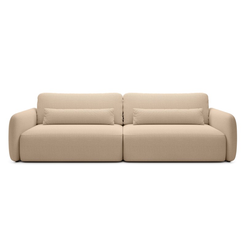 Sofa rozkładana Mossa Big z 2 pojemnikami, obłe kształty, jasnobrązowa