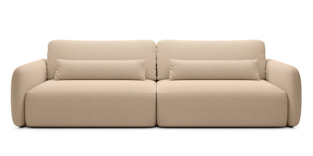 Sofa rozkładana Mossa Big z 2 pojemnikami, obłe kształty, jasnobrązowa