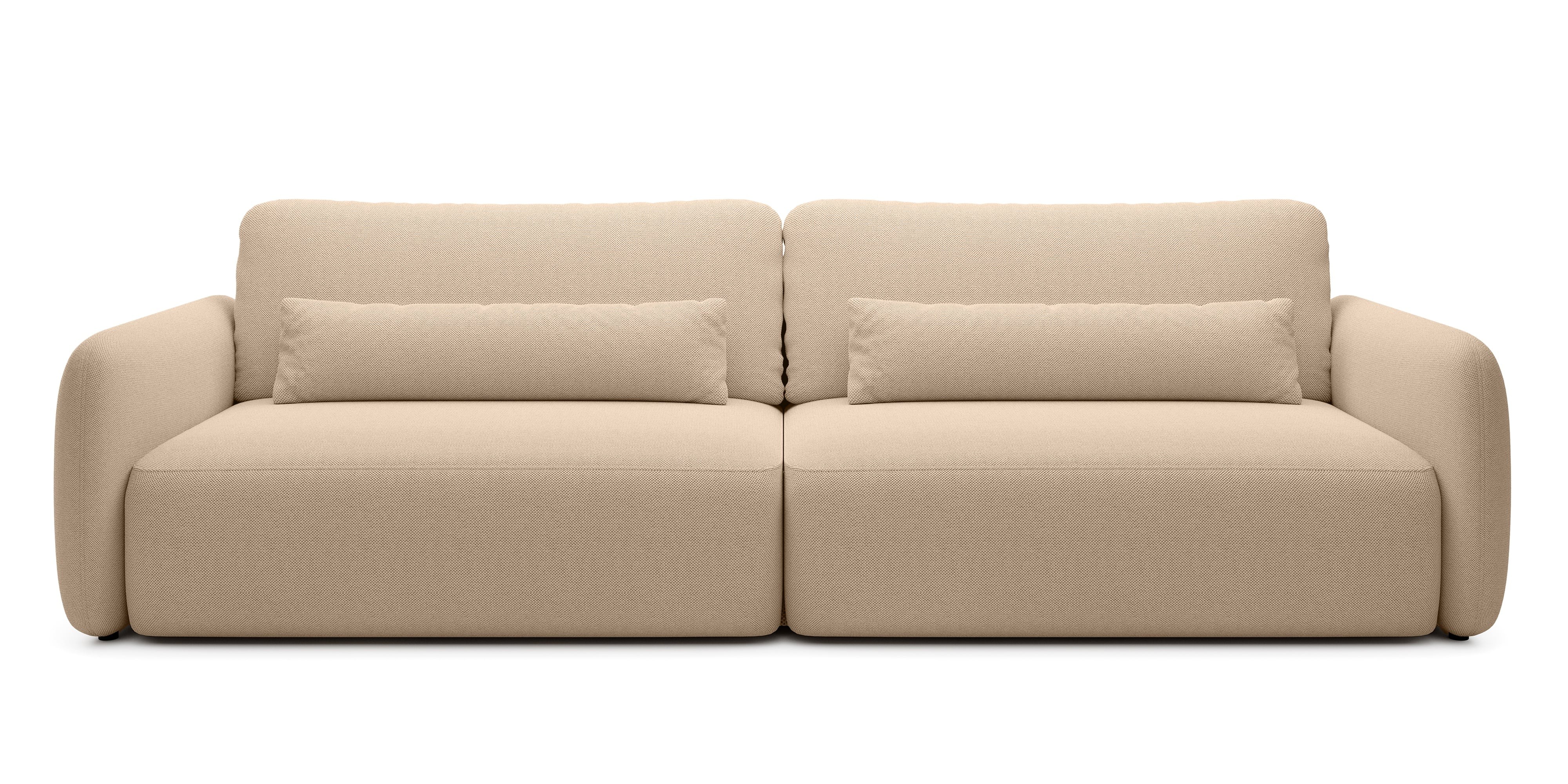 Sofa rozkładana Mossa Big z 2 pojemnikami, obłe kształty, jasnobrązowa