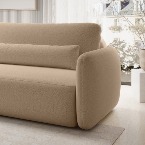 Sofa rozkładana Mossa Big z 2 pojemnikami, obłe kształty, jasnobrązowa