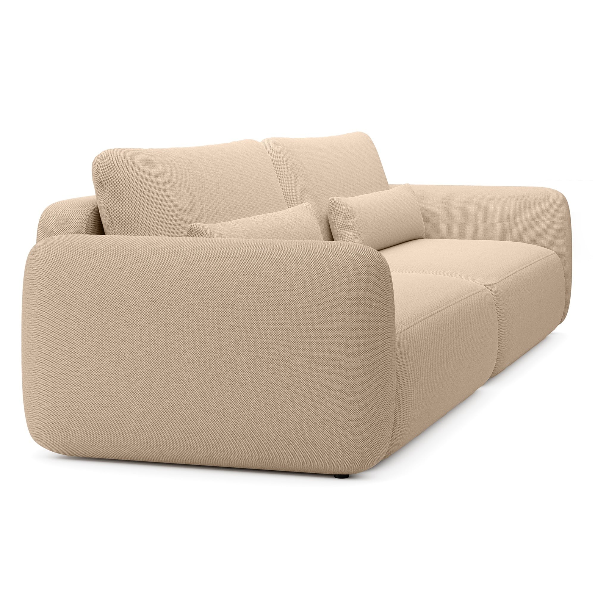 Sofa rozkładana Mossa Big z 2 pojemnikami, obłe kształty, jasnobrązowa