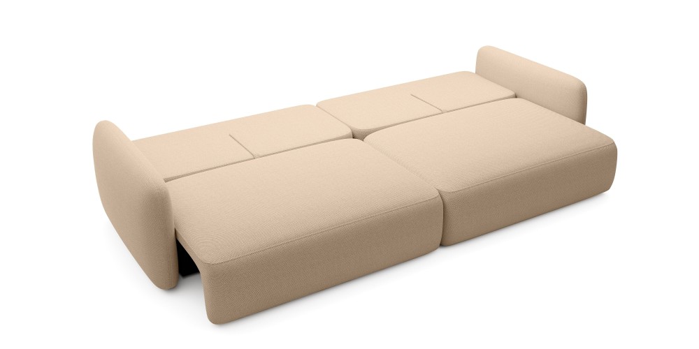 Sofa rozkładana Mossa Big z 2 pojemnikami, obłe kształty, jasnobrązowa