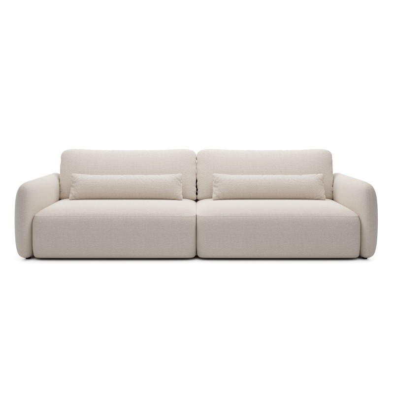 Sofa rozkładana Mossa Big z 2 pojemnikami, obłe kształty, jasnobeżowa