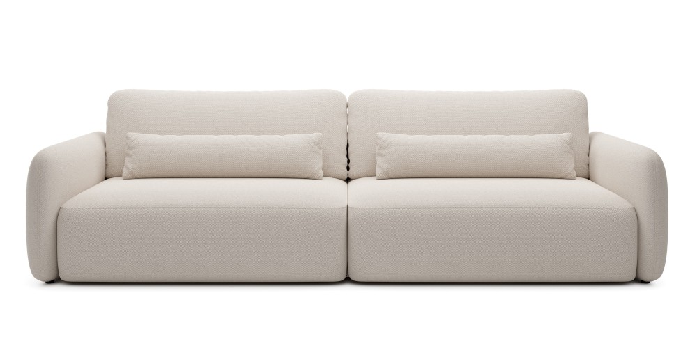 Sofa rozkładana Mossa Big z 2 pojemnikami, obłe kształty, jasnobeżowa