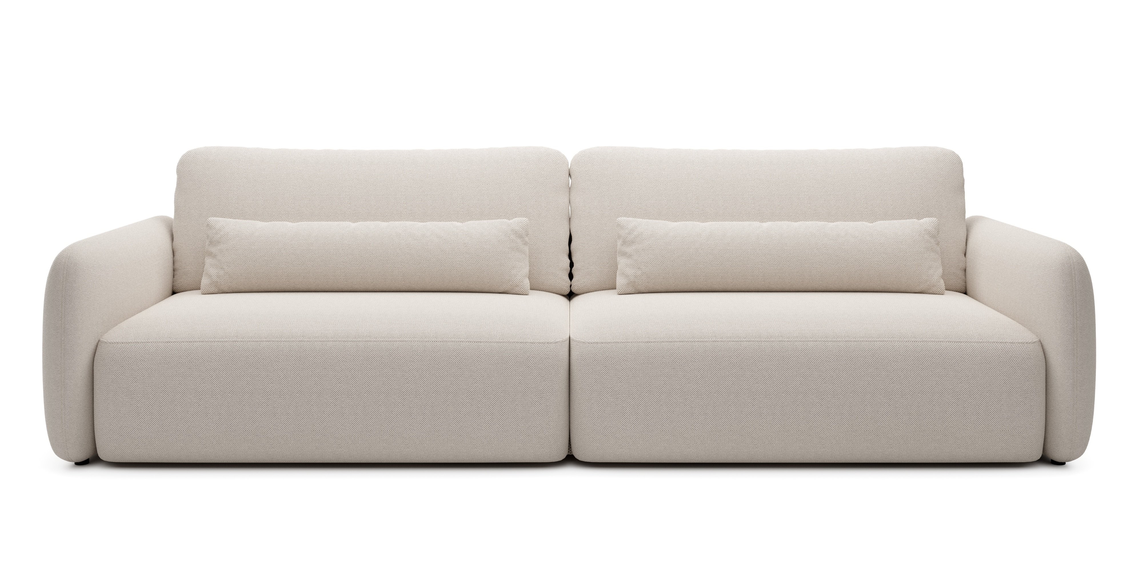 Sofa rozkładana Mossa Big z 2 pojemnikami, obłe kształty, jasnobeżowa