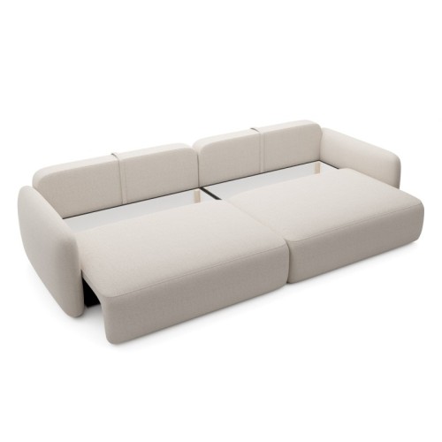 Sofa rozkładana Mossa Big z 2 pojemnikami, obłe kształty, jasnobeżowa
