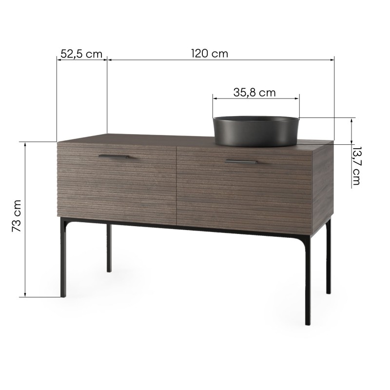 Zestaw szafka z umywalką La Purete 120 cm, ryflowany, orzech/czarny