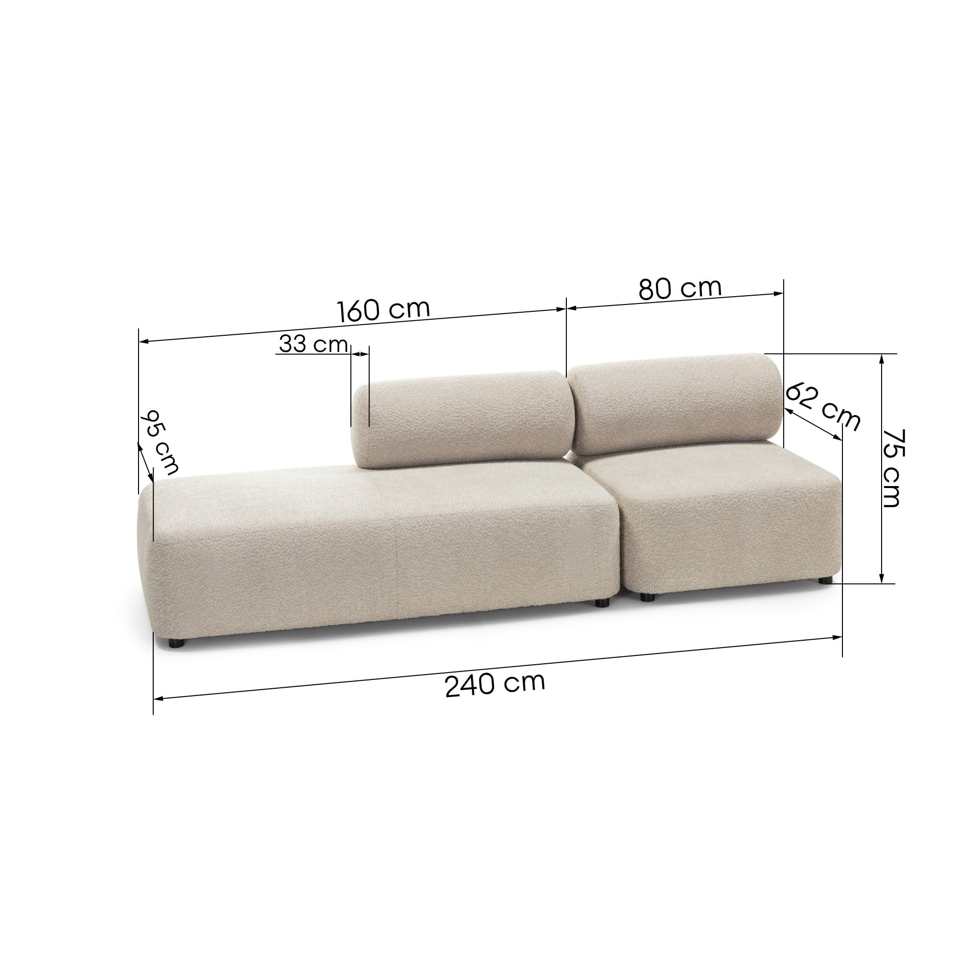 Sofa modułowa Moso, beżowa, lewostronna, zaokrąglona