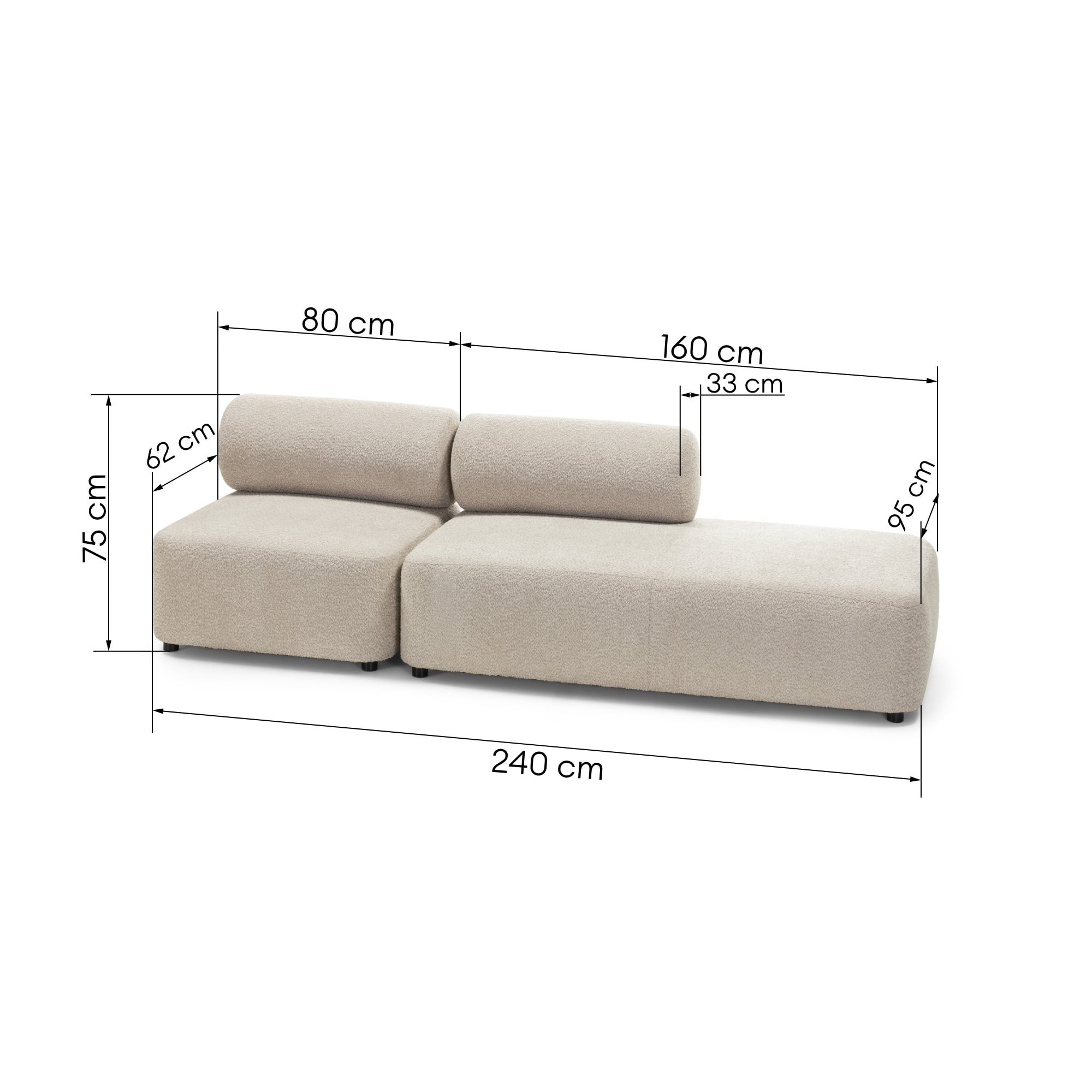 Sofa modułowa Moso, beżowa, prawostronna, zaokrąglona