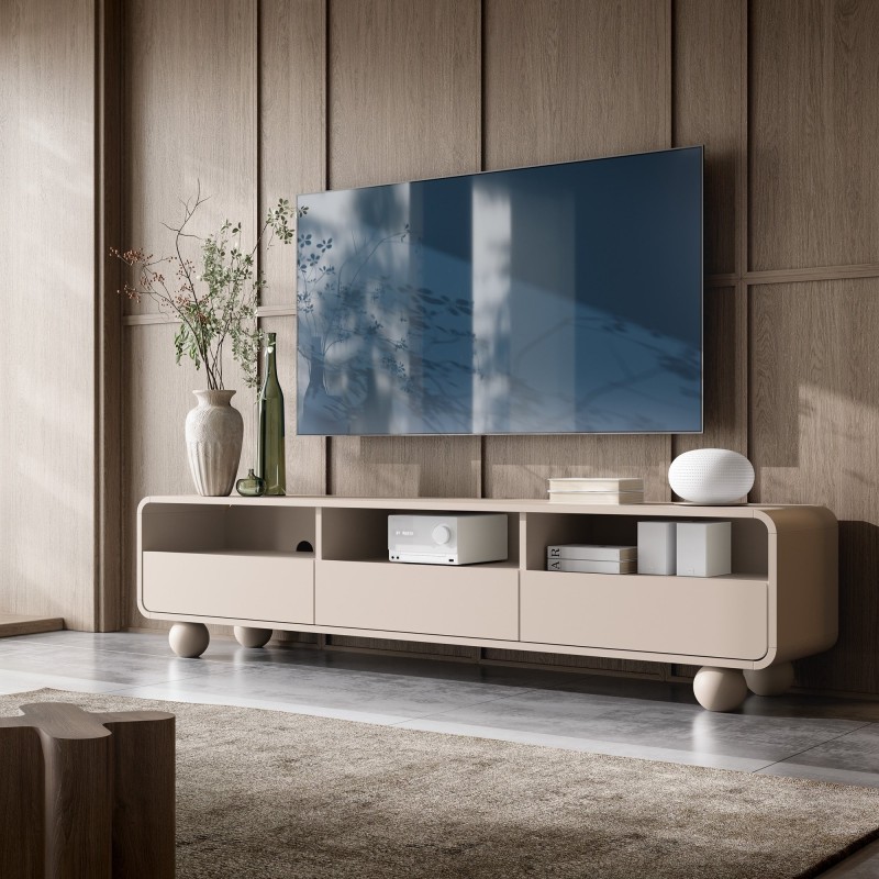 Szafka RTV Albion 180 cm, zaokrąglona, nóżki kulki, kaszmirowa