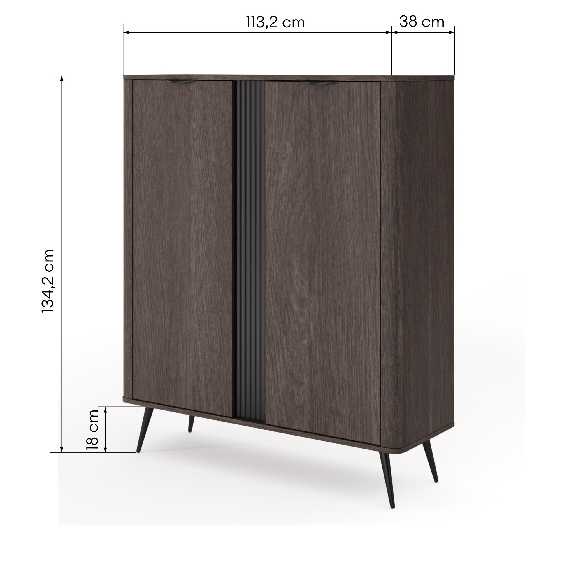 Komoda dwudrzwiowa Veris 113,2 cm, dąb dunin/czarna, ryflowana, zaokrąglona