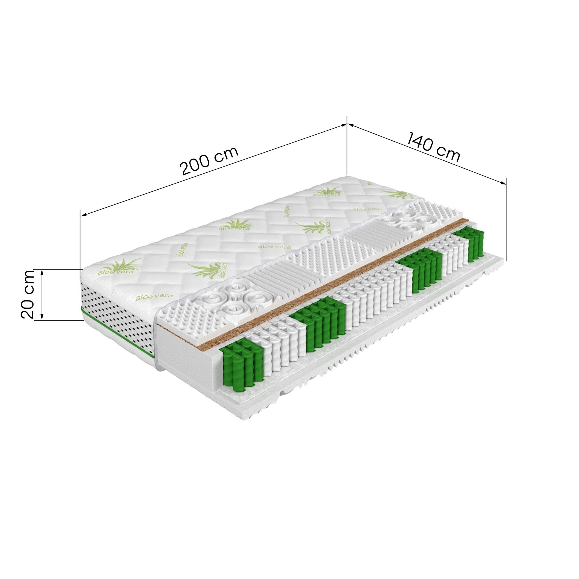 Materac kieszeniowy 7-stref Salsa 140x200 cm, dwustronny, H4/H3, 20 cm