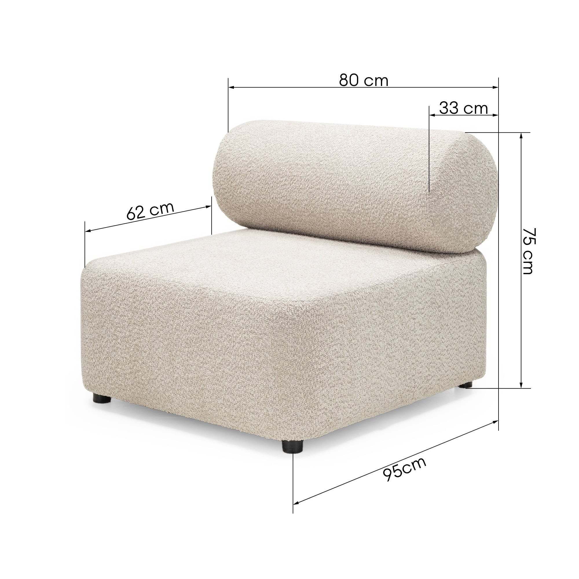 Moduł środkowy Moso 80 cm, beżowy, zaokrąglony