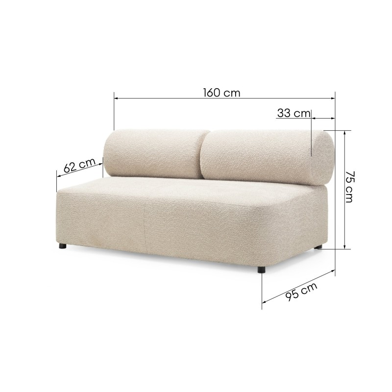 Moduł środkowy Moso 160 cm, beżowy, zaokrąglony