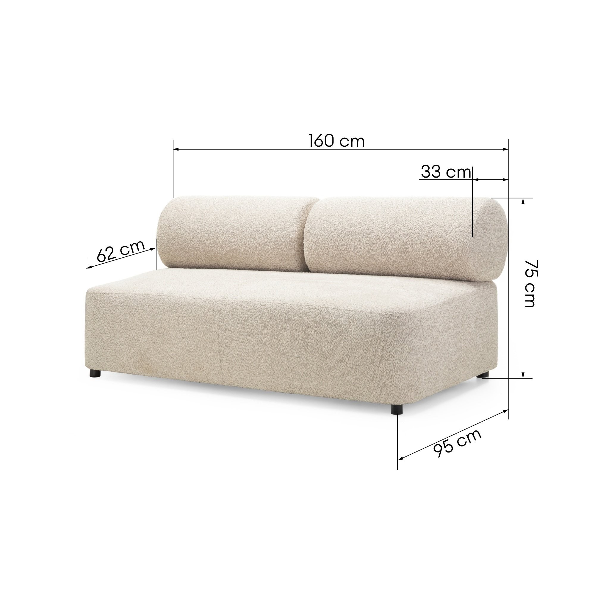 Moduł środkowy Moso 160 cm, beżowy, zaokrąglony
