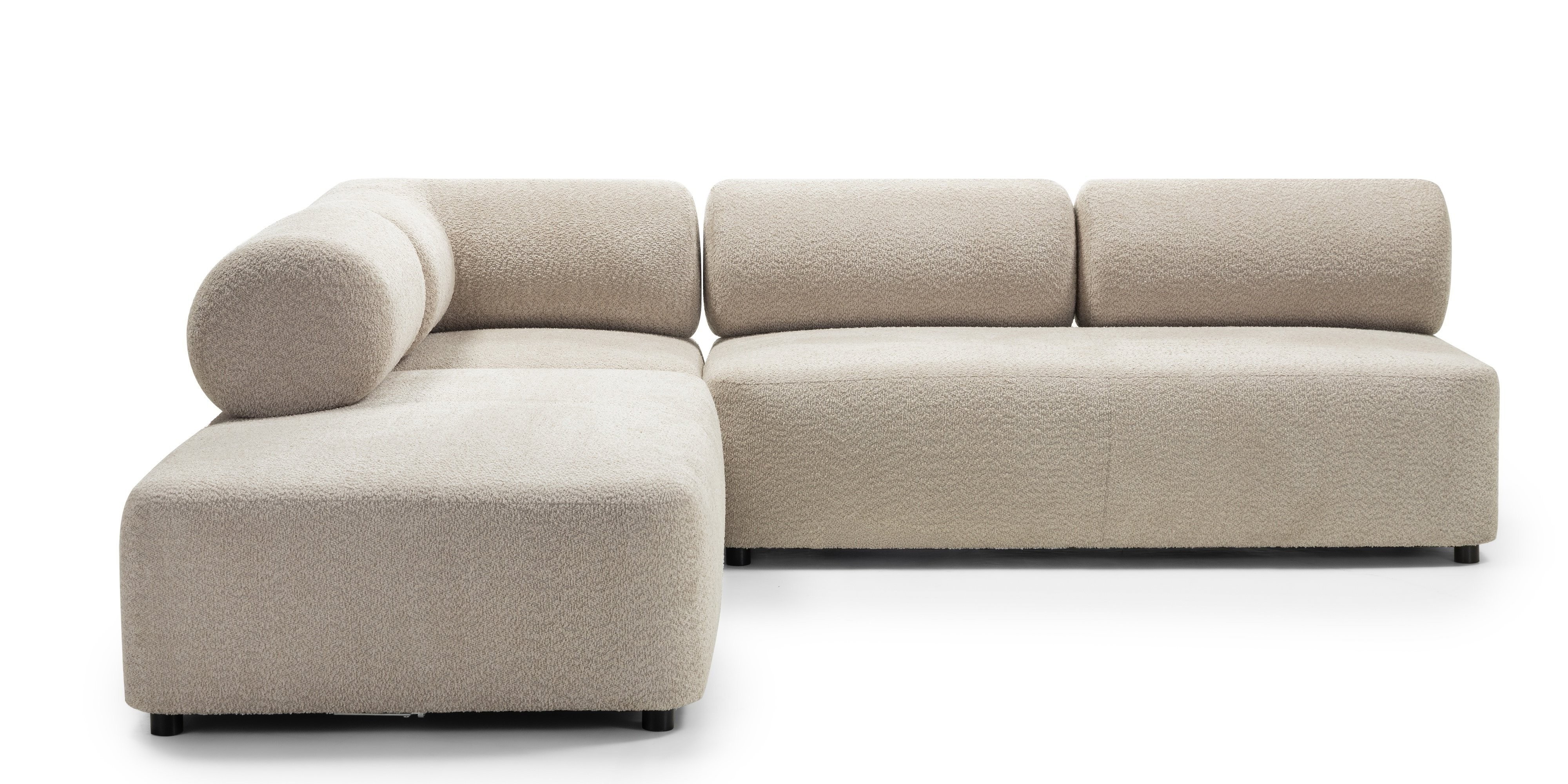Narożnik modułowy Moso 250 cm, beżowy, lewostronny, zaokrąglony