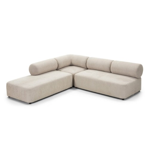 Narożnik modułowy Moso 250 cm, beżowy, lewostronny, zaokrąglony