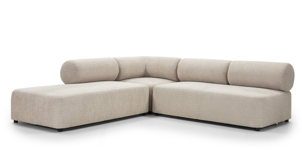 Narożnik modułowy Moso 250 cm, beżowy, lewostronny, zaokrąglony