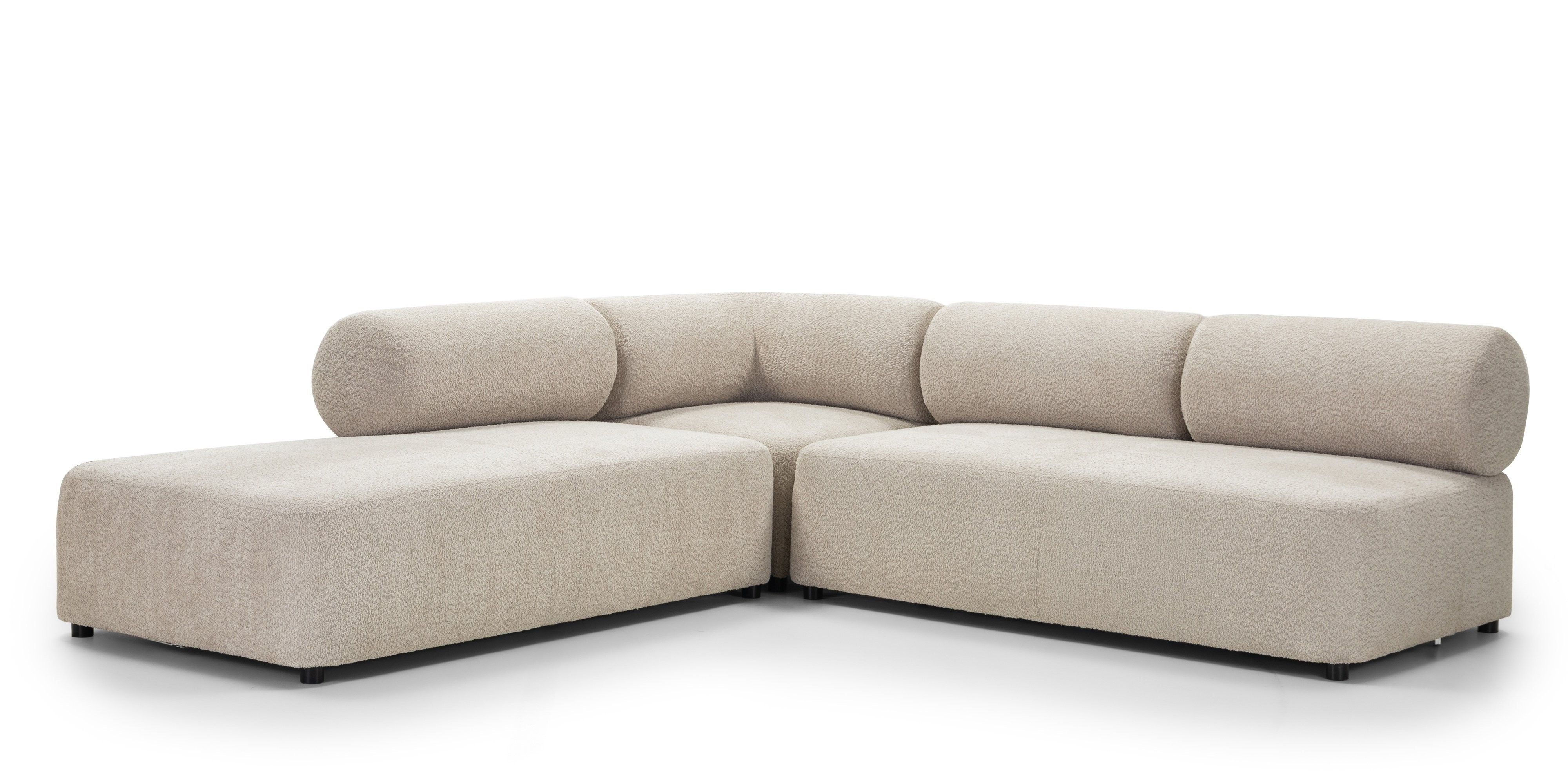 Narożnik modułowy Moso 250 cm, beżowy, lewostronny, zaokrąglony