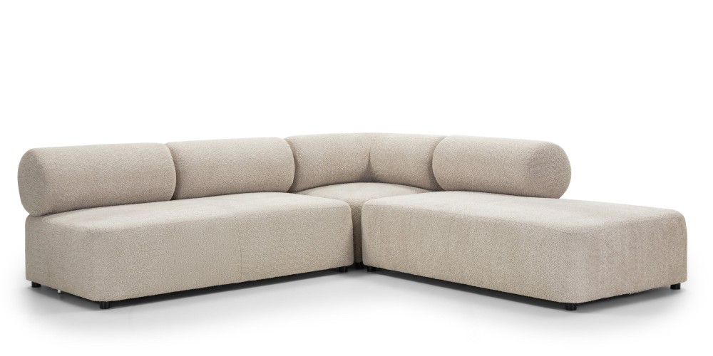 Narożnik modułowy Moso 250 cm, beżowy, prawostronny, zaokrąglony