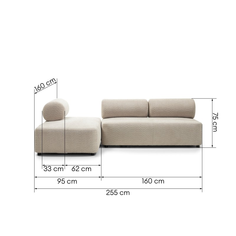 Narożnik modułowy Moso 255 cm, beżowy, lewostronny, zaokrąglony