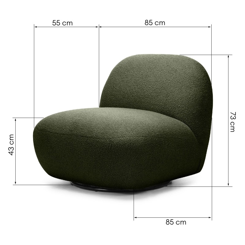 Fotel obrotowy Mikado, ciemnozielony, boucle, obłe kształty
