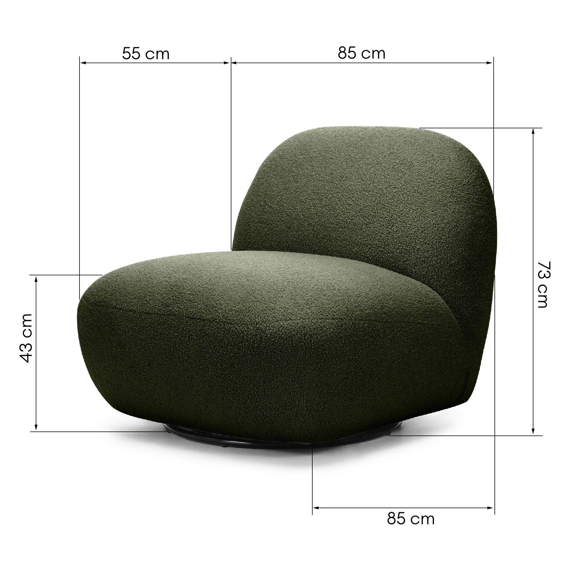 Fotel obrotowy Mikado, ciemnozielony, boucle, obłe kształty