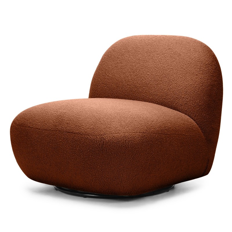Fotel obrotowy Mikado, miedziany, boucle, obłe kształty