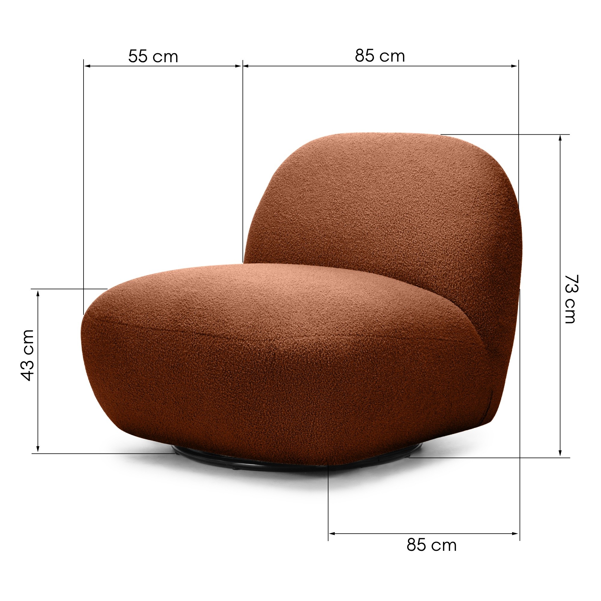 Fotel obrotowy Mikado, miedziany, boucle, obłe kształty