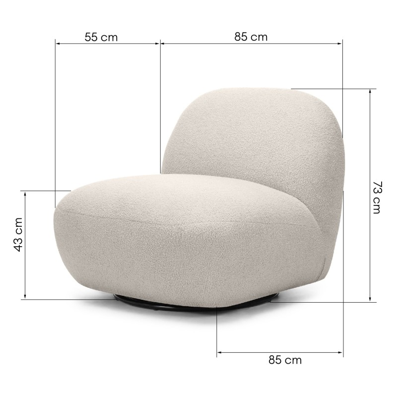 Fotel obrotowy Mikado, jasnobeżowy, boucle, obłe kształty