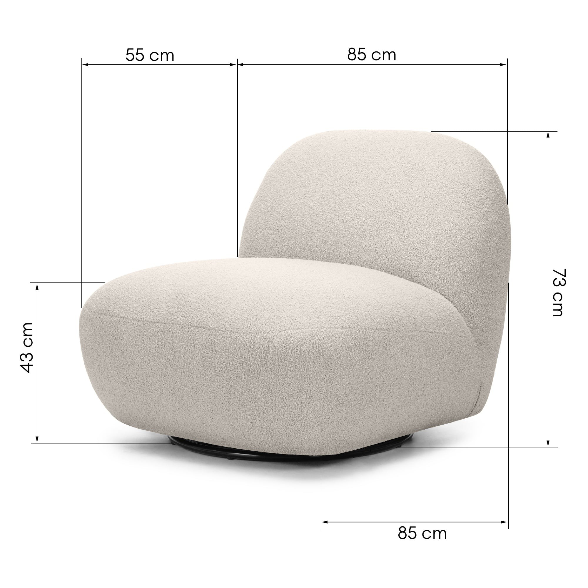 Fotel obrotowy Mikado, jasnobeżowy, boucle, obłe kształty