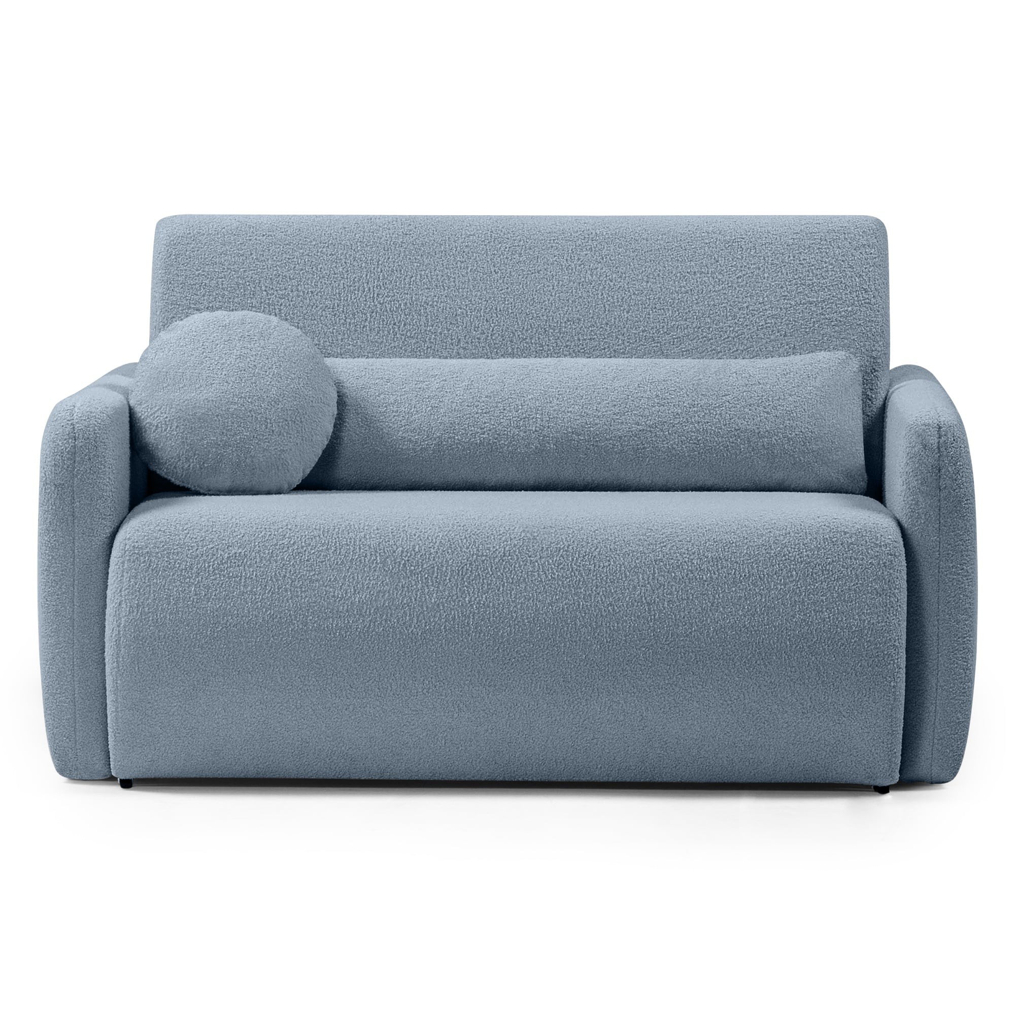 Sofa z funkcją spania i pojemnikiem Diosa, niebieska, boucle