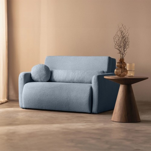 Sofa z funkcją spania i pojemnikiem Diosa, niebieska, boucle