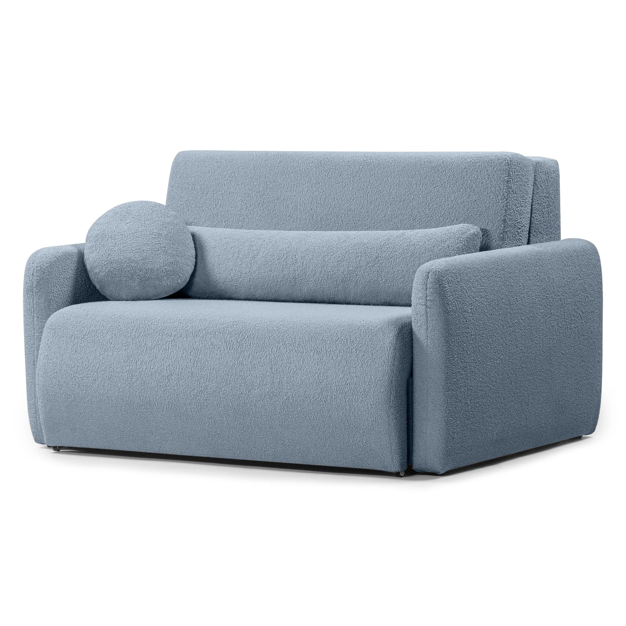 Sofa z funkcją spania i pojemnikiem Diosa, niebieska, boucle