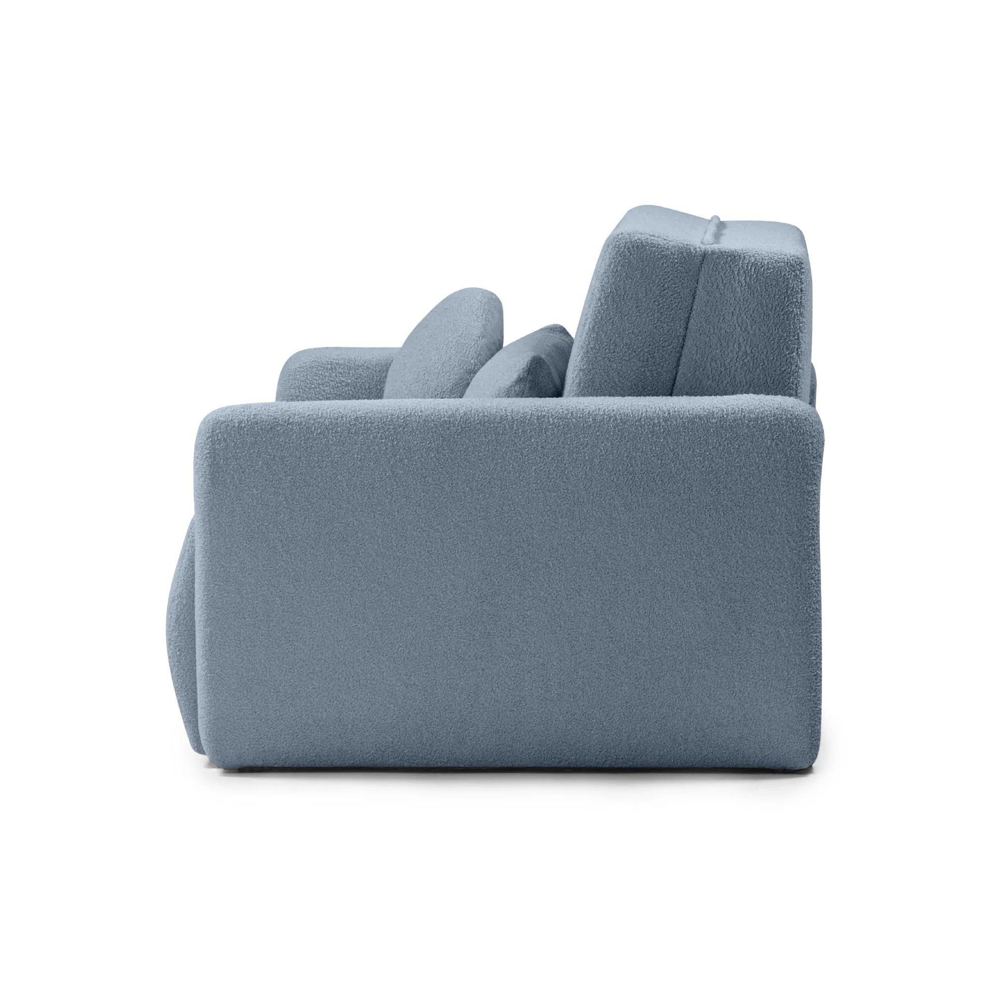 Sofa z funkcją spania i pojemnikiem Diosa, niebieska, boucle
