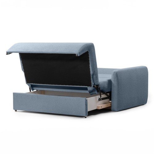 Sofa z funkcją spania i pojemnikiem Diosa, niebieska, boucle