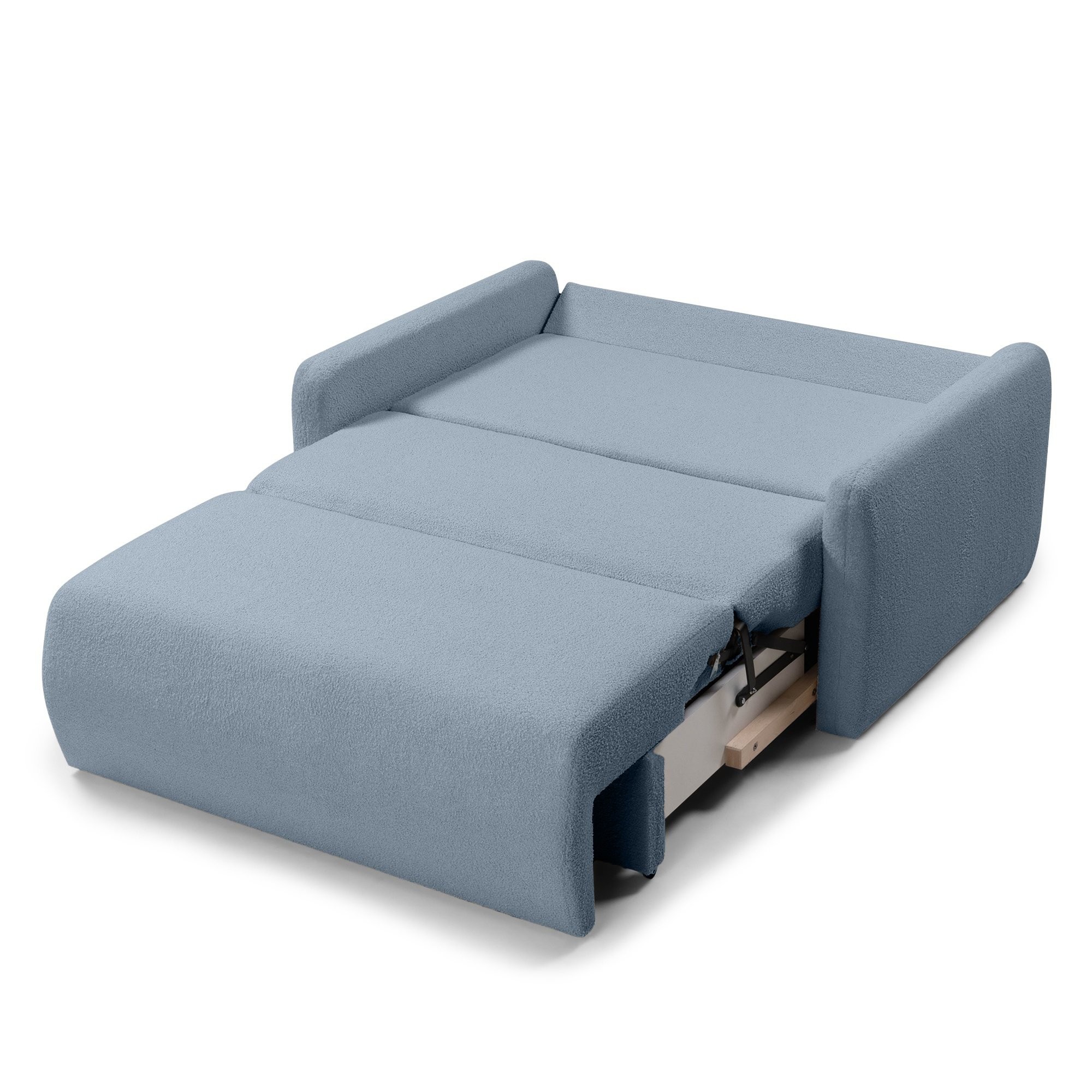 Sofa z funkcją spania i pojemnikiem Diosa, niebieska, boucle