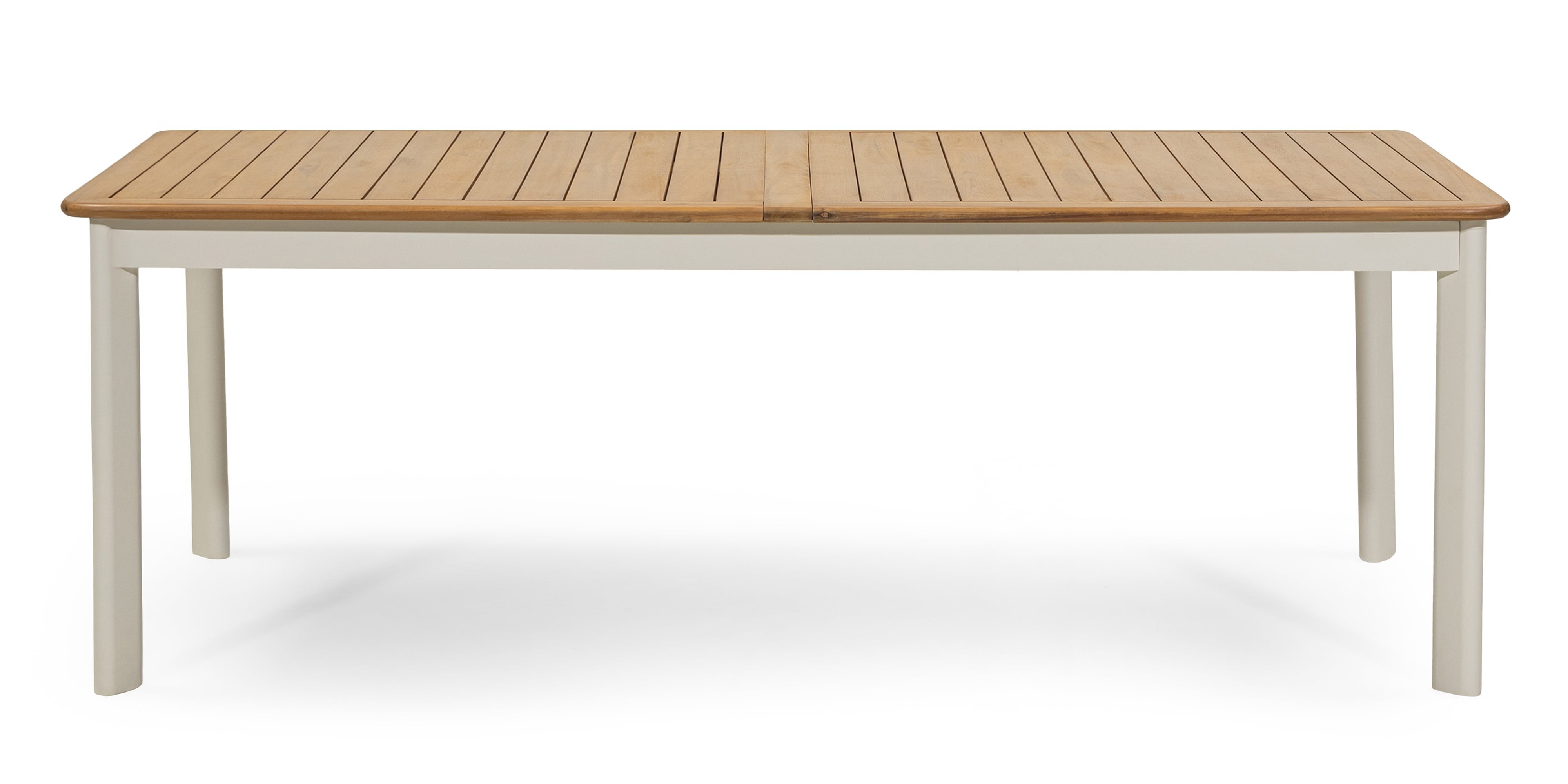 Zestaw ogrodowy Porticato, stół rozkładany 211-300 cm + 6 krzeseł, drewno akacjowe FSC, teak look, plecionka, jasnobeżowy