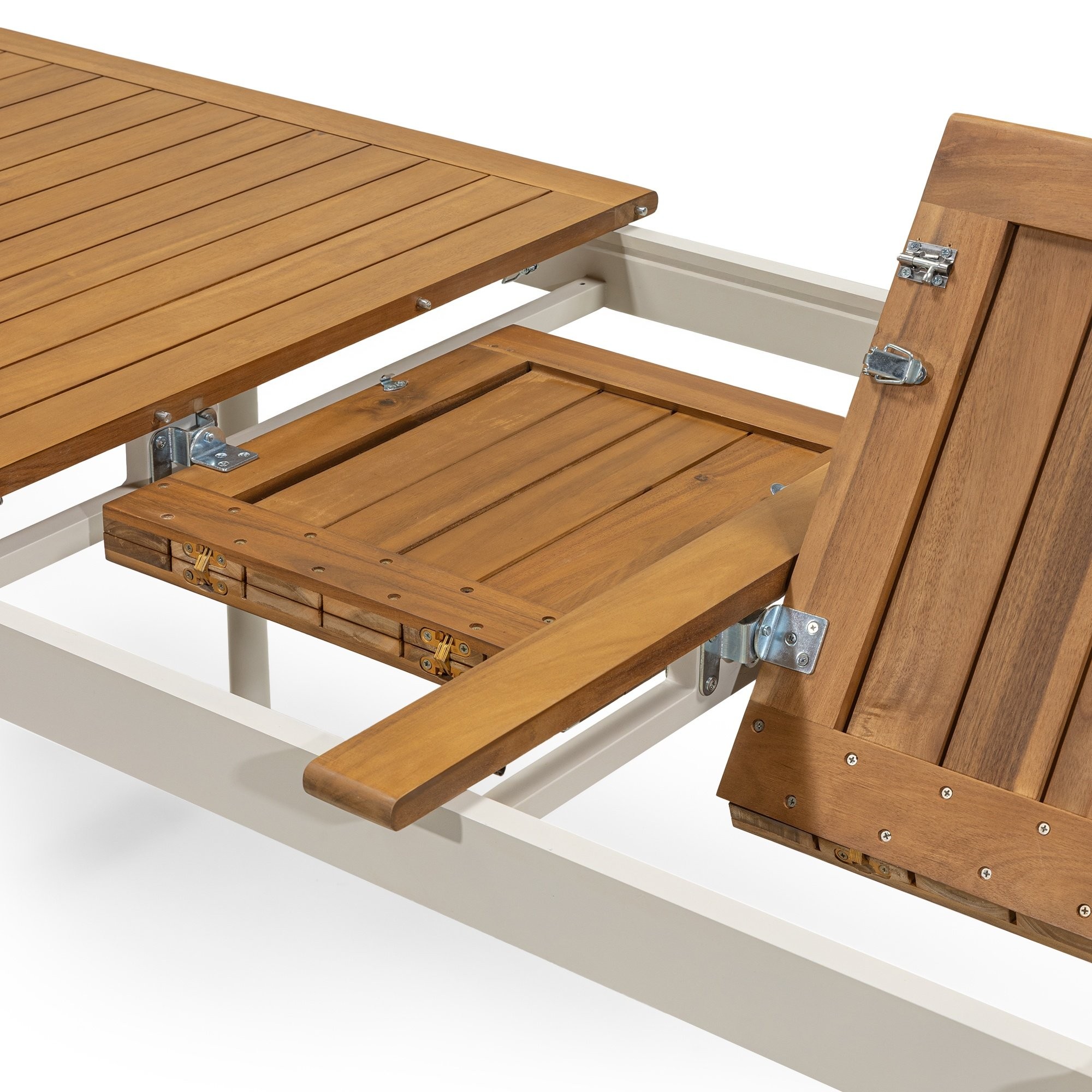 Zestaw ogrodowy Porticato, stół rozkładany 211-300 cm + 6 krzeseł, drewno akacjowe FSC, teak look, plecionka, jasnobeżowy