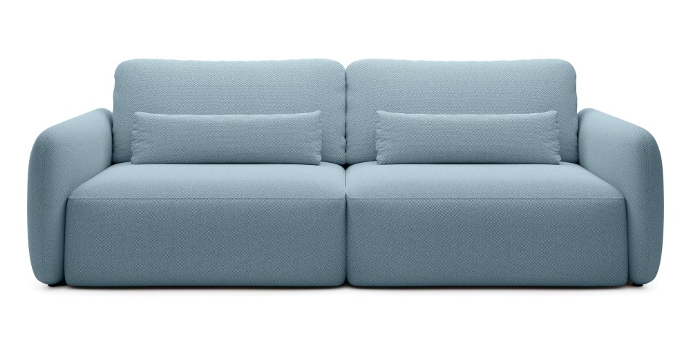 Sofa rozkładana Mossa z pojemnikiem, obłe kształty, niebieska