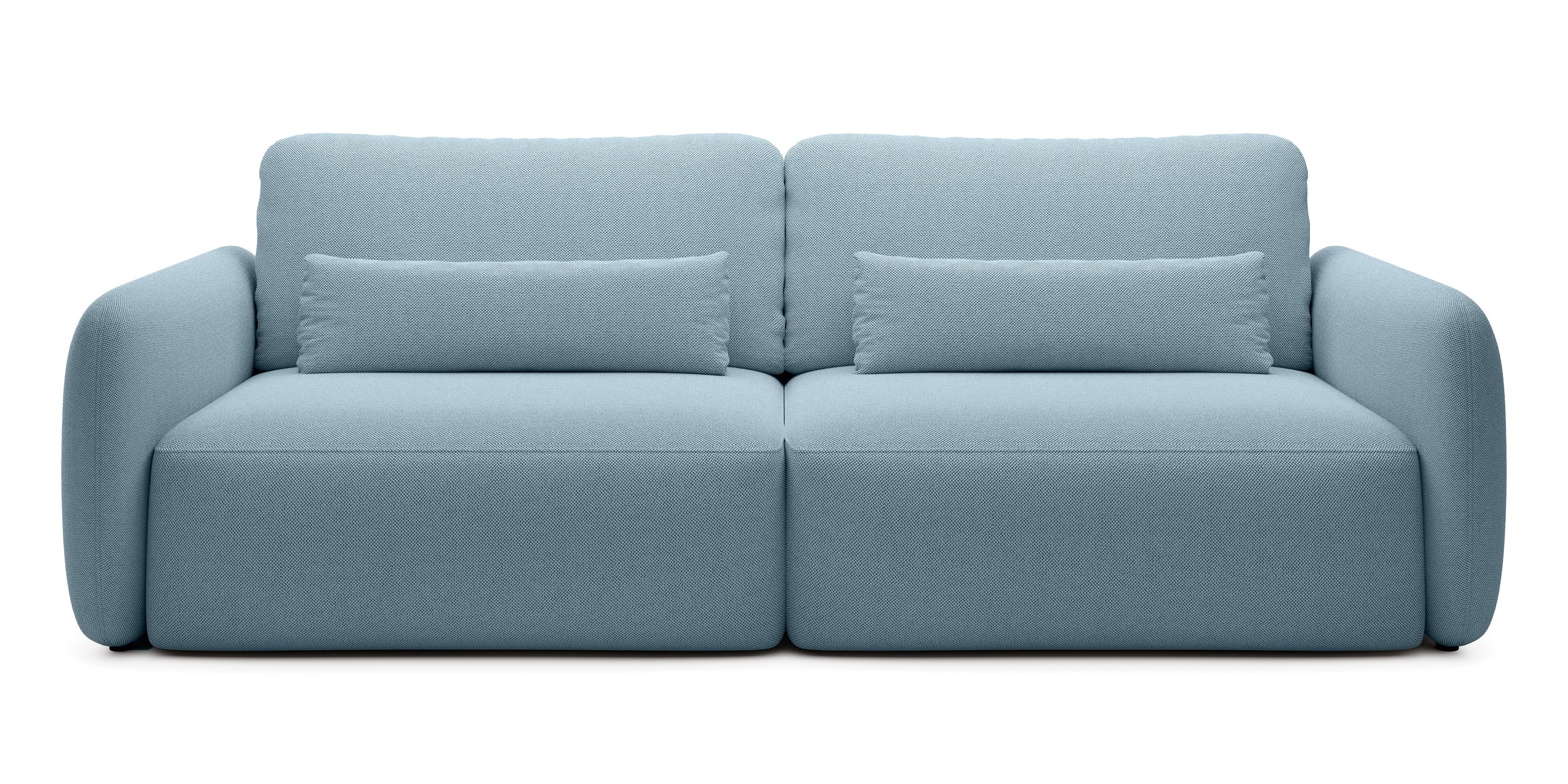 Sofa rozkładana Mossa z pojemnikiem, obłe kształty, niebieska
