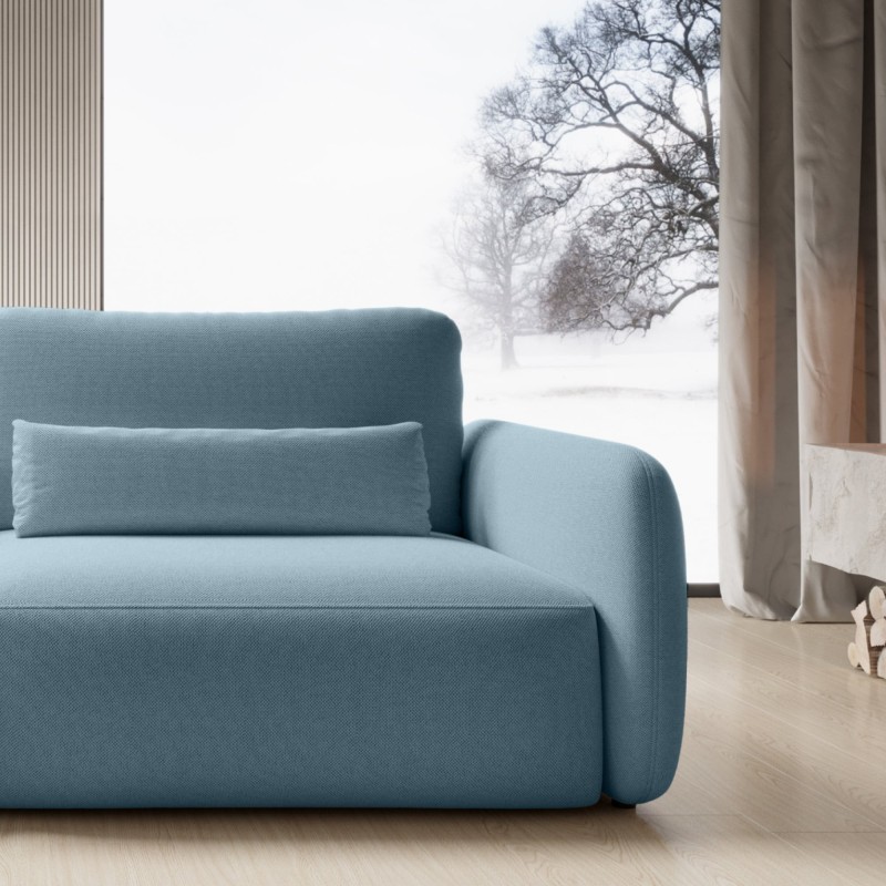 Sofa rozkładana Mossa z pojemnikiem, obłe kształty, niebieska