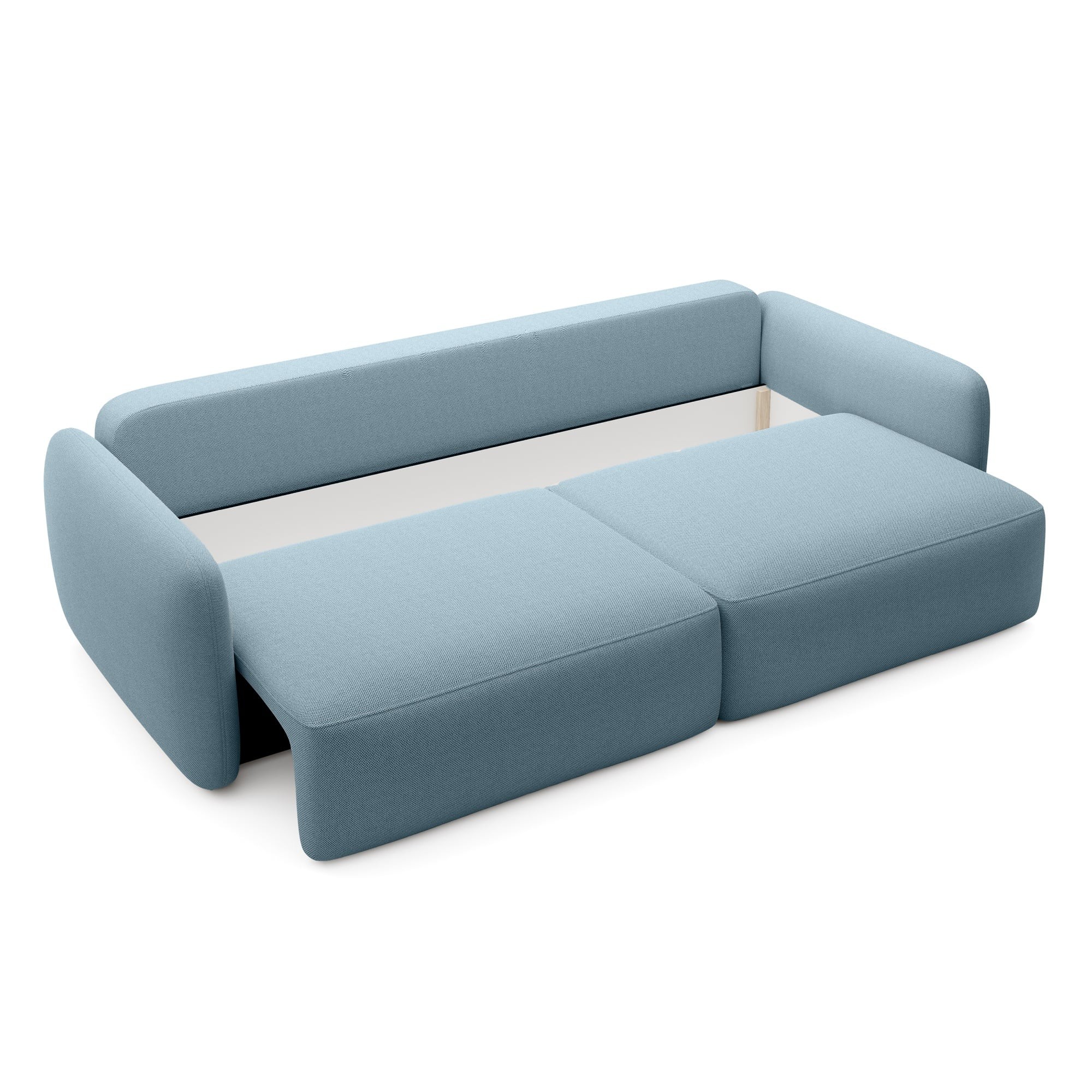 Sofa rozkładana Mossa z pojemnikiem, obłe kształty, niebieska