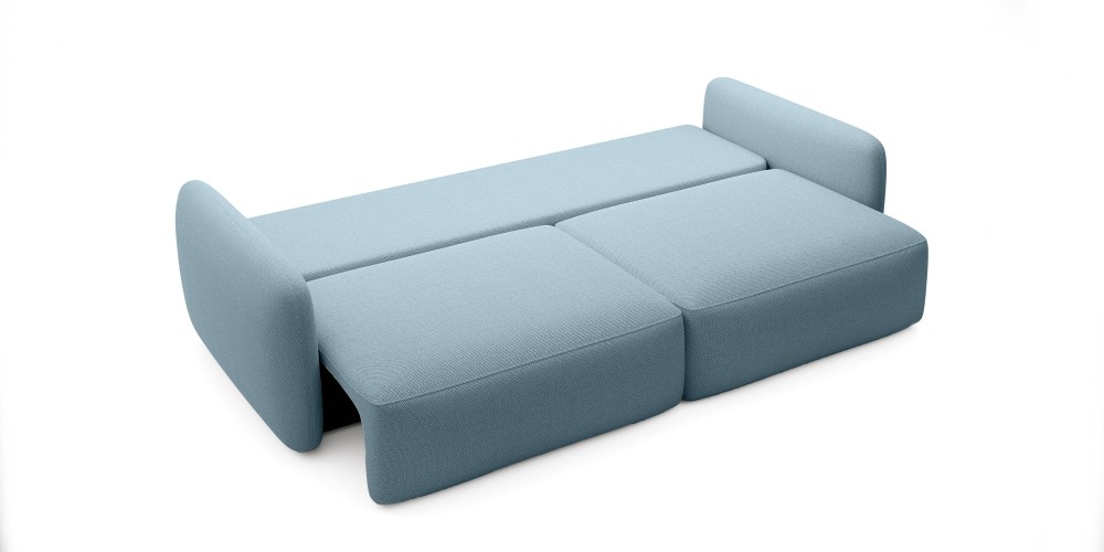 Sofa rozkładana Mossa z pojemnikiem, obłe kształty, niebieska