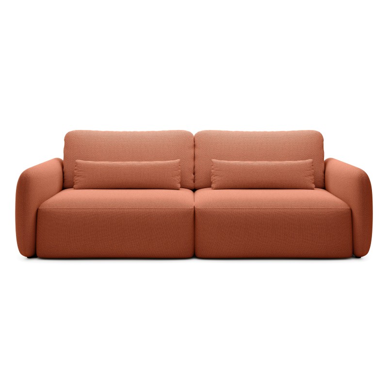 Sofa rozkładana Mossa z pojemnikiem, obłe kształty, miedziana