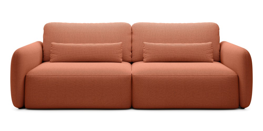 Sofa rozkładana Mossa z pojemnikiem, obłe kształty, miedziana