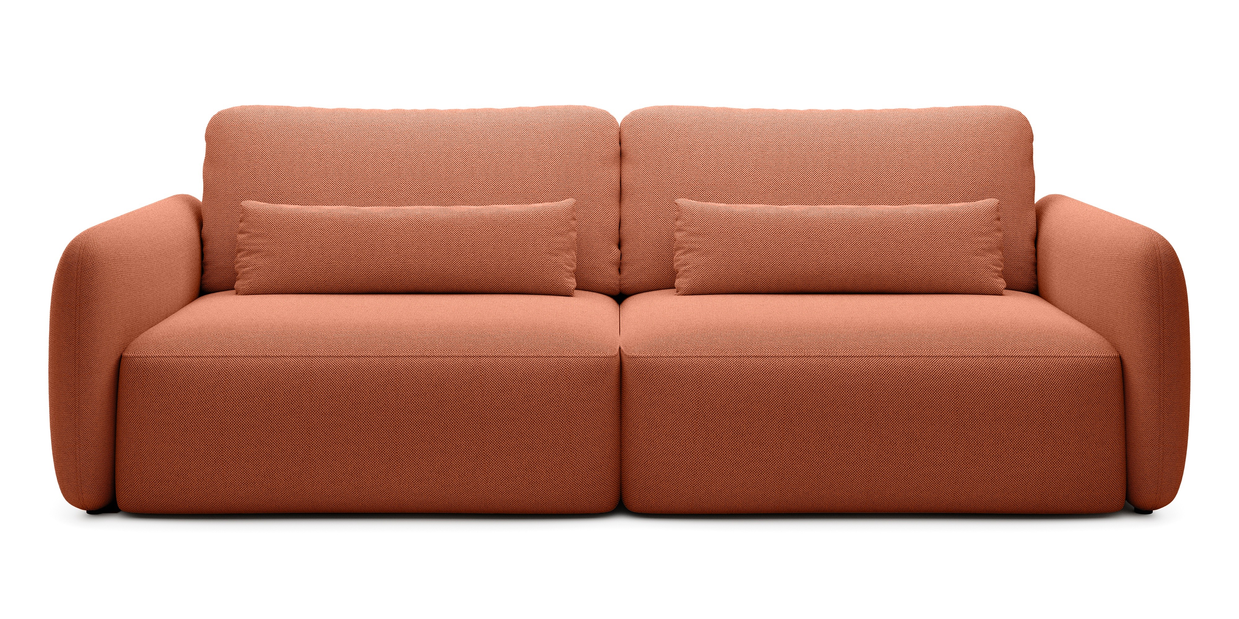 Sofa rozkładana Mossa z pojemnikiem, obłe kształty, miedziana